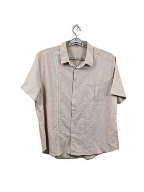 Men Casual Button Down Shirt Tan Beige XXL
